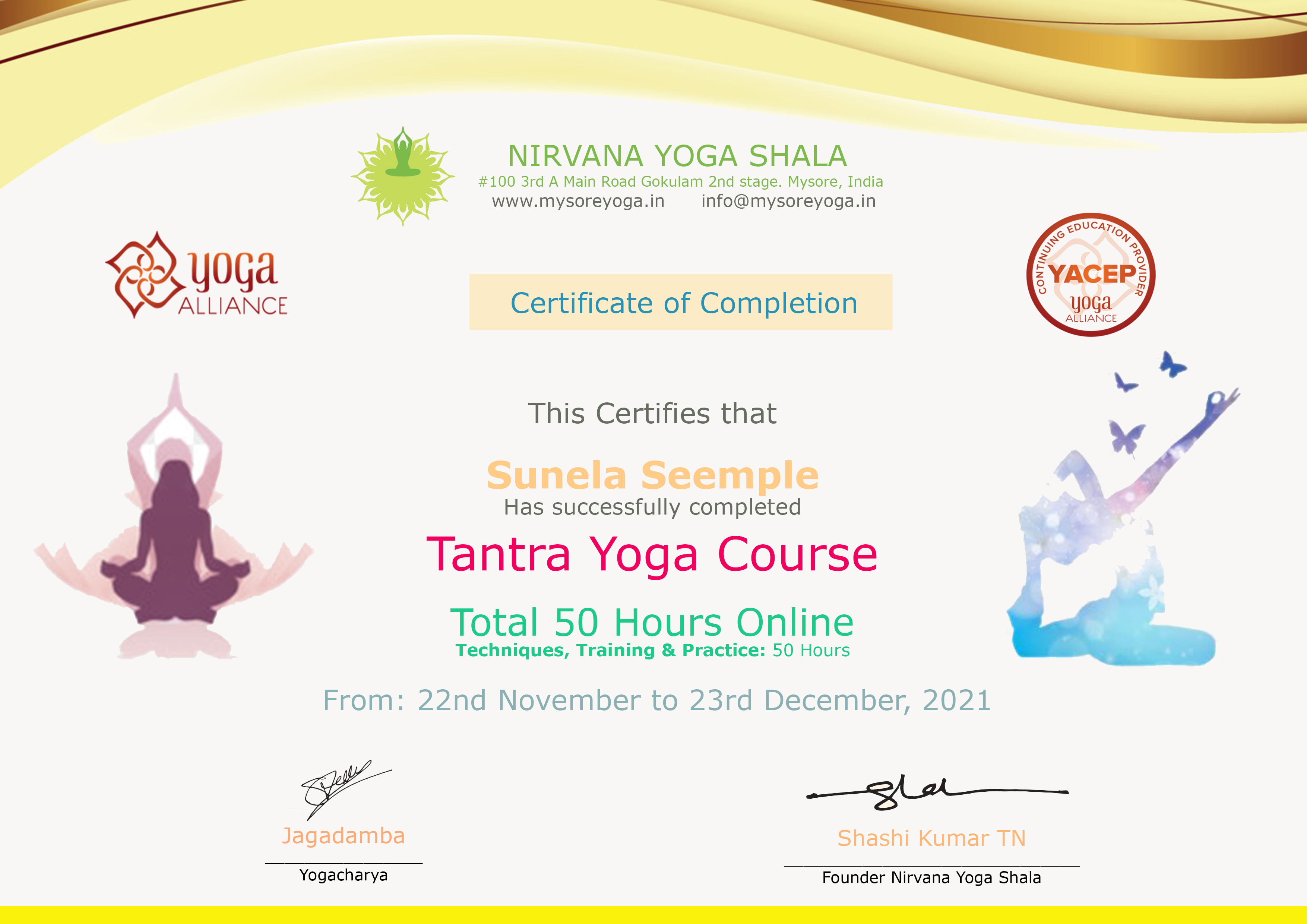 Tantra Yoga Course Certificate – 50 Stunden
